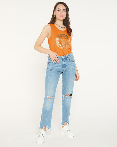 Orange Schulterbluse mit Print und Zirkonia - Bekleidung