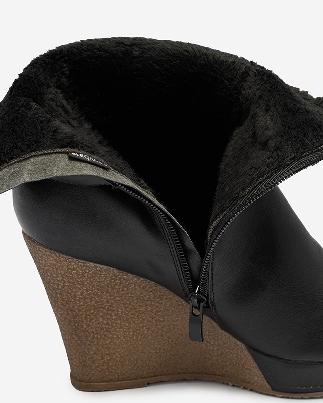 Schwarze Damen-Keilstiefel mit Fell Emricca - Footwear