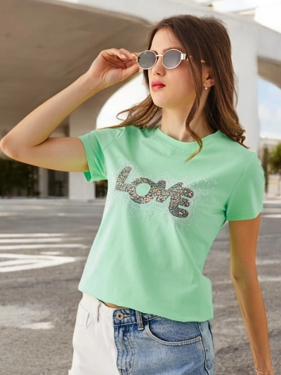 Royalfashion Damen Baumwoll-T-Shirt LOVE mit Strass