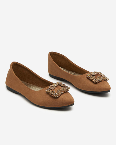 Braune Öko-Wildleder-Ballerinas für Damen mit Linselisa-Ornament - Footwear