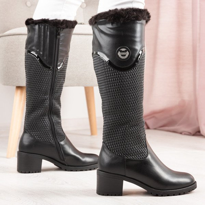 Schwarze Stiefel auf einem niedrigen Pfosten Meri - Footwear