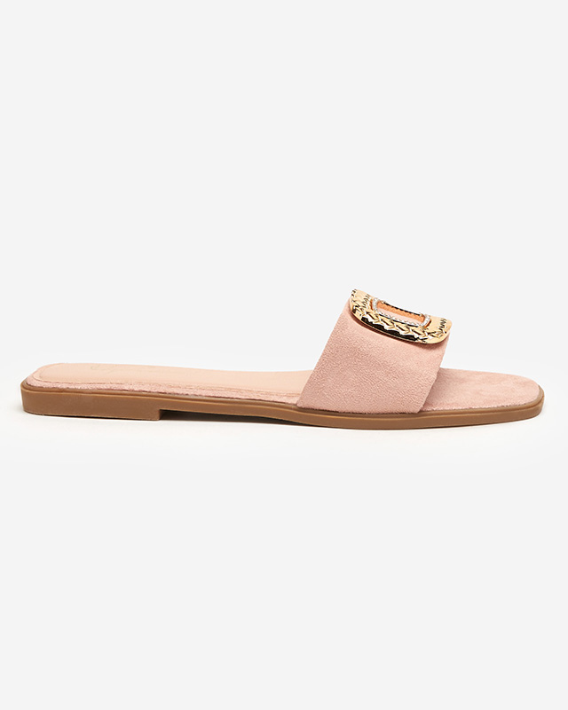 Rosa Öko-Wildleder-Slipper für Damen mit goldener Schnalle Lozi - Footwear