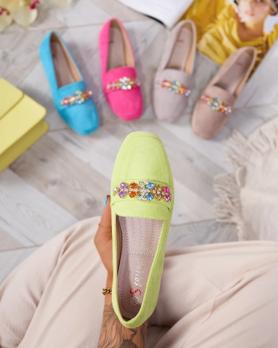 Royalfashion Neongrüne Damen Mokassins mit Kristallen Olkeri