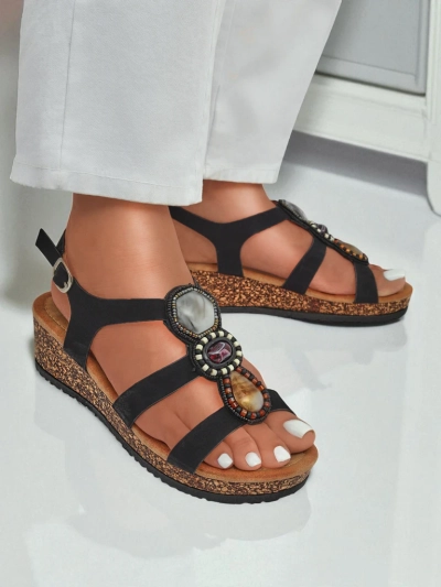 Royalfashion Damen Keilsandalen mit Steinen Grace Shine