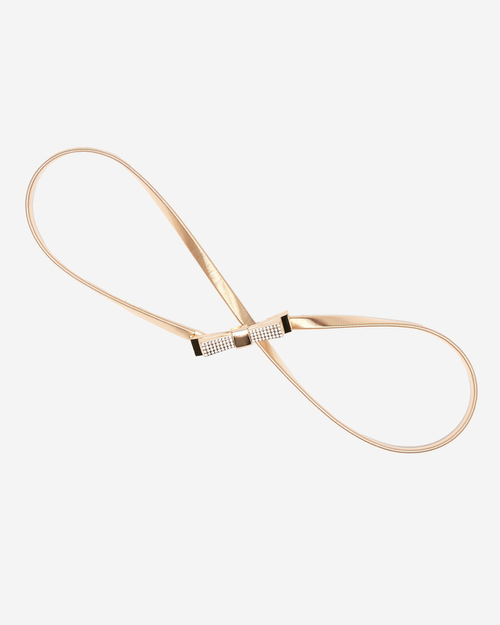 Золотий еластичний жіночий ремінь на гачку з бантиком