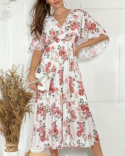 Royalfashion Damen plissiertes florales Midikleid