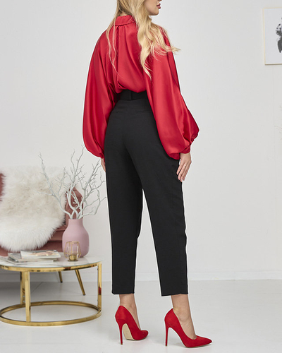 Kurze burgunderfarbene Damenbluse aus Satin PLUS SIZE - Kleidung