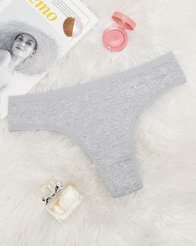 Grauer Damen-Stringslip aus Baumwolle mit Aufschrift - Unterwäsche