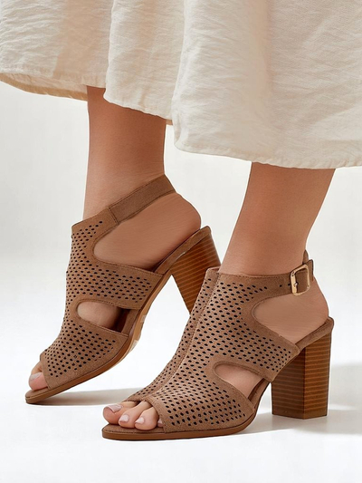 Royalfashion perforierte Blockabsatz‑Sandaletten für Damen Abetle
