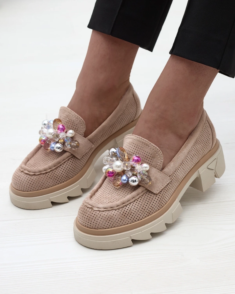 Durchbrochene Mokassins für Damen in Hellbraun Peloga- Footwear