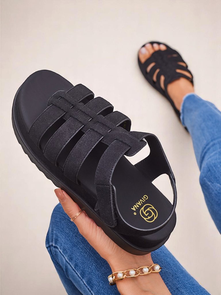 Damen Sandalen Heraclea Royalfashion auf Plateau schwarz aus Öko-Leder