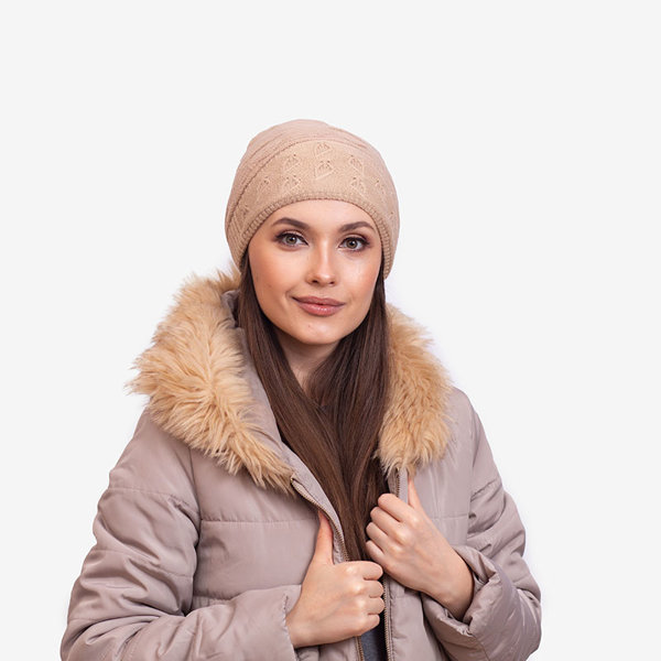 Warme doppellagige Damenmütze in Beige - Accessoires