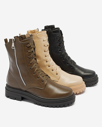 Schwarze Damen Baggerstiefel mit flachem Absatz Fetisa - Footwear