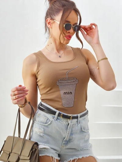 Royalfashion Damen Baumwolltop mit Trägern und Strass-Cup