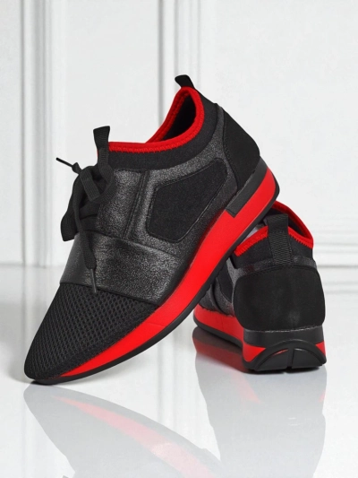 Damen-Sneakers Artemida Nero aus Stoff und Öko-Leder mit rotem Akzent