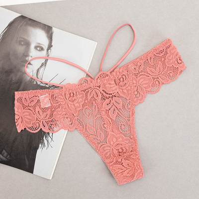 Коралові жіночі мереживні трусики