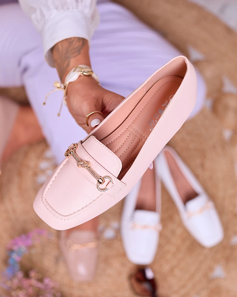 Royalfashion Beige Damen Mokassins mit Goldverzierung Olerika