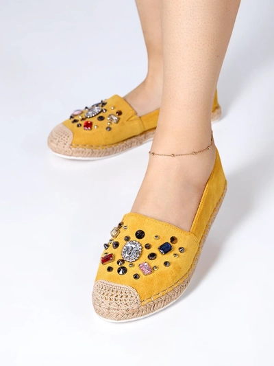 Gelbe Damen-Espadrilles aus Öko-Wildleder mit Zirkonia Mediros - Footwear