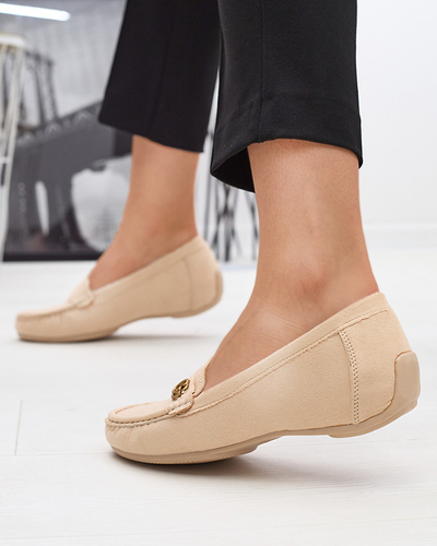 Cremefarbene Damen-Mokassins auf niedrigem, bezogenem Keilabsatz Lemira - Footwear