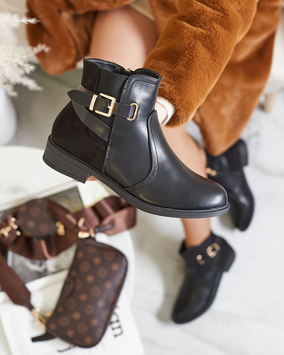 Royalfashion Schwarzer Damenstiefel a'la sztyblety mit Schnalle Ifeloper