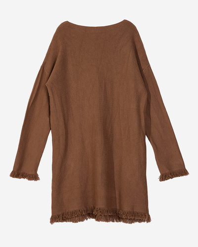 Brauner Damen-Tunika-Pullover mit Fransen - Kleidung