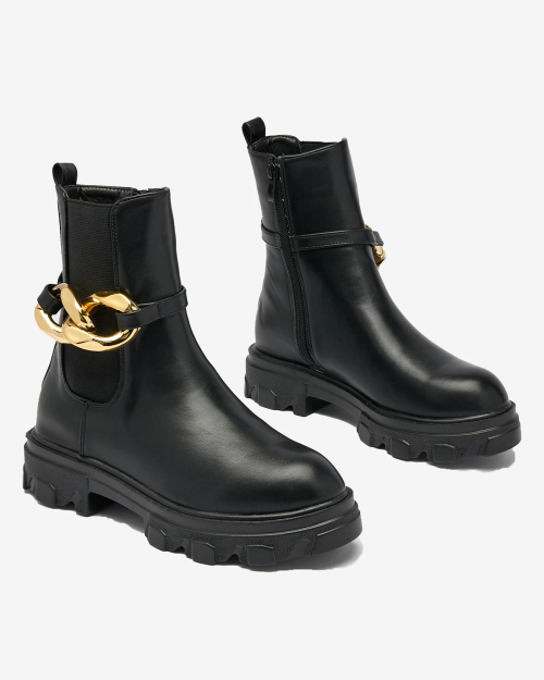 OUTLET Royalfashion Чорні жіночі високі черевики з золотим декором Glamorous Golden