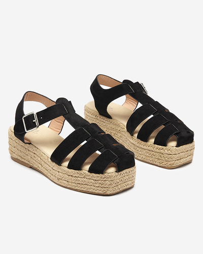 Damensandalen aus schwarzem Öko-Wildleder auf der Keniso-Plattform - Schuhe