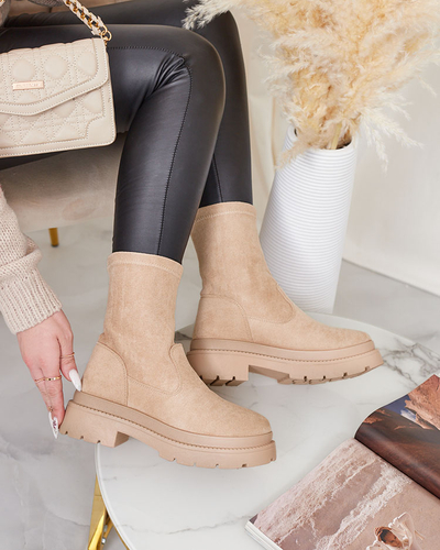 Royalfashion Damenstiefel aus Öko-Wildleder in Beige Classy Girl