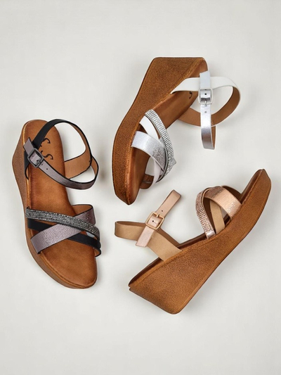 Royalfashion Damen-Wedgesandalen mit Strasssteinen und Glitzer Glittera