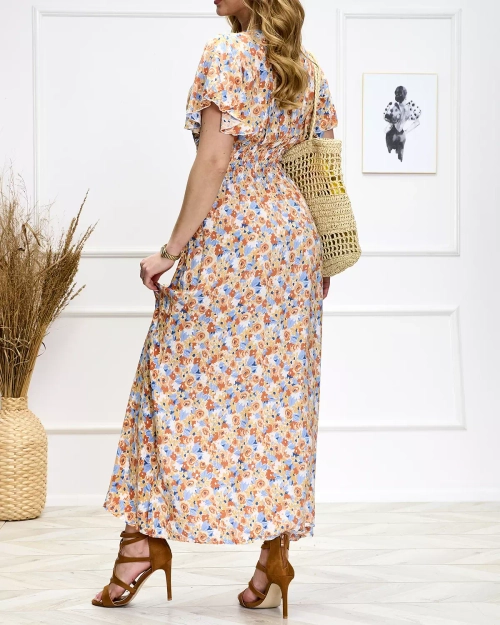 Помаранчево-синя жіноча квіткова сукня міді - Туфлі