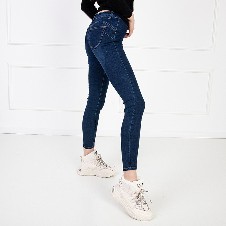 Marineblaue Paperbag-Jeans für Damen - Kleidung