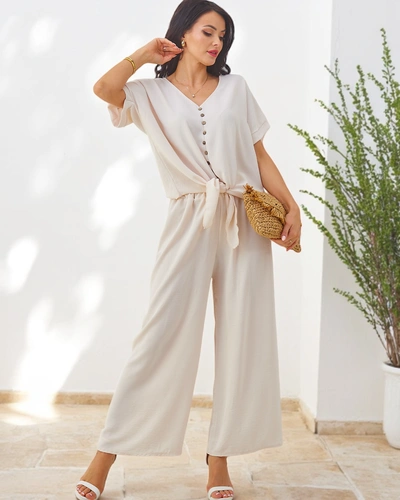 Royalfashion Damen Freizeit Set mit Kurzarmbluse und weiten Hosen
