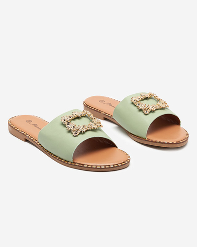 Grüne elegante Damenhausschuhe mit goldenen Verzierungen Meriso - Schuhe