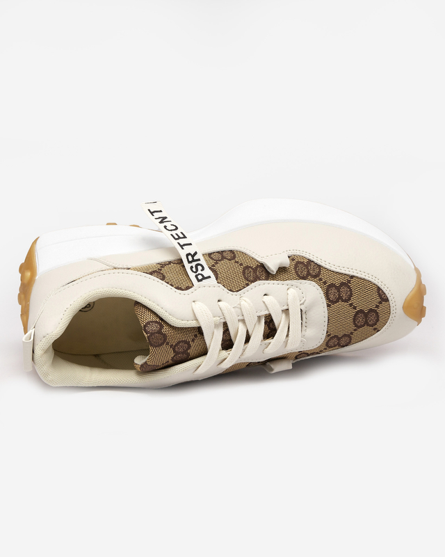 Beigefarbener Damen-Sportschuh mit modischem Tentis-Muster - Footwear