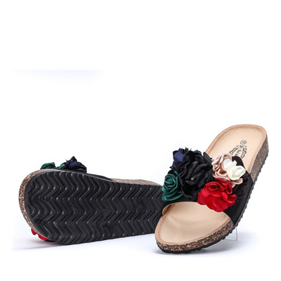 Schwarze Flip Flops mit dekorativen Blumen Vilena - Footwear