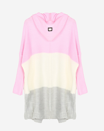 Langer Cape-Pullover für Damen in rosa-creme-grauer Farbe - Kleidung