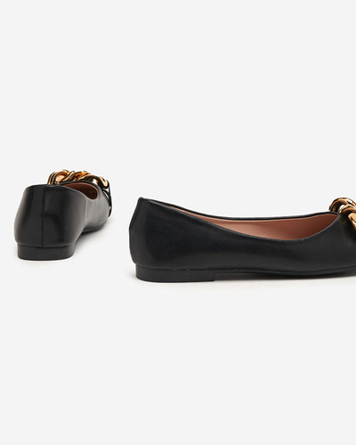 OUTLET Schwarze Damen-Ballerinas aus Kunstleder mit goldener Verzierung Gassi - Schuhe