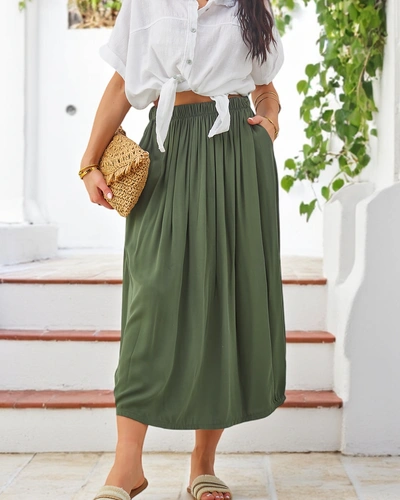 Royalfashion Damen Viskose Midirock, Sommerlich und Fließend mit zwei Taschen