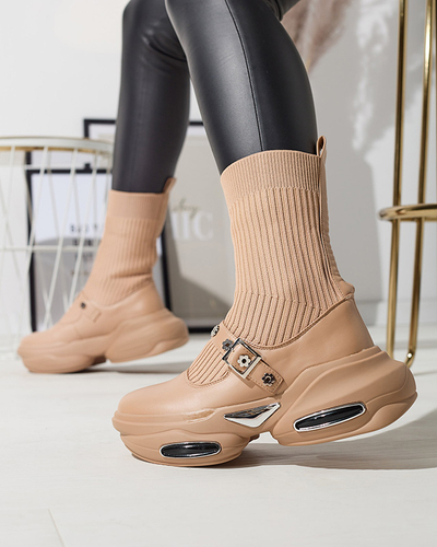 Hellbraune Damen-Sportstiefel mit Schaft a'la sock Folden- Footwear