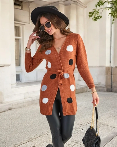 Damen 'Braune Strickjacke mit farbigen Pins - Bekleidung