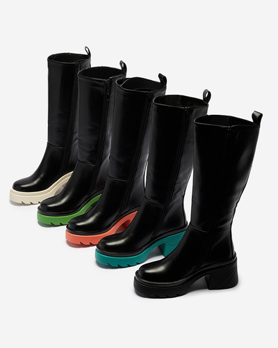 Schwarze Damenstiefel mit fester blauer Sohle Berisa - Footwear