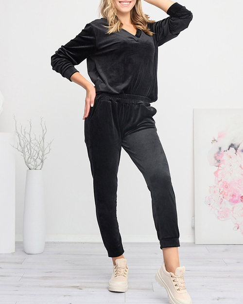 Спортивний жіночий чорний велюровий комплект - Одяг