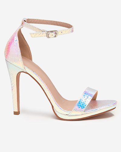 Silberfarbene holografische Damensandalen mit hohem Absatz Fasiro - Footwear