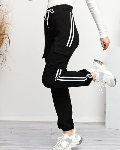 Schwarze Damen-Cargohose mit Streifen - Kleidung