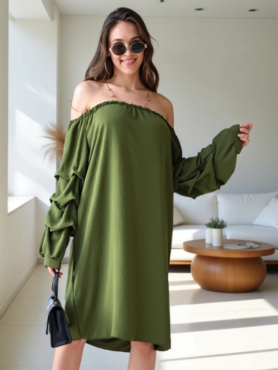 Royalfashion Glattes Damenkleid inspiriert vom spanischen Stil mit Rüschen