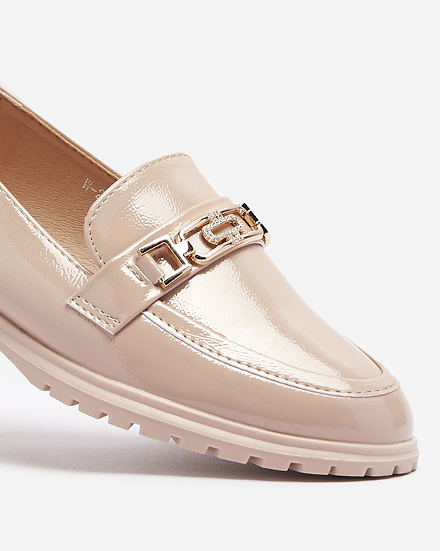 Lackierte Damenmokassins mit Ornament in Beige Horiff- Footwear