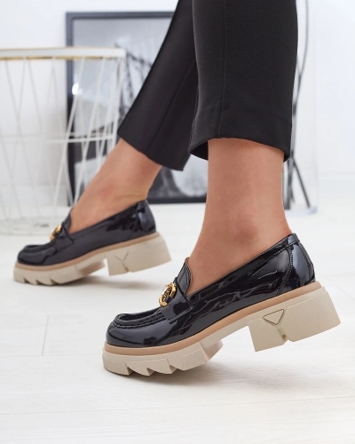 Schwarz lackierte Damenmokassins mit Kristallen Inriw - Footwear