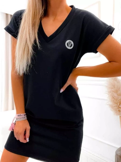 Royalfashion Schwarzes Damenkleid mit Aufnäher