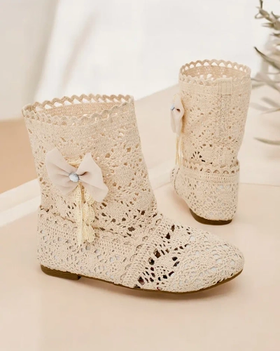 Royalfashion Durchbrochene Kinderstiefel mit Schleife Geggi