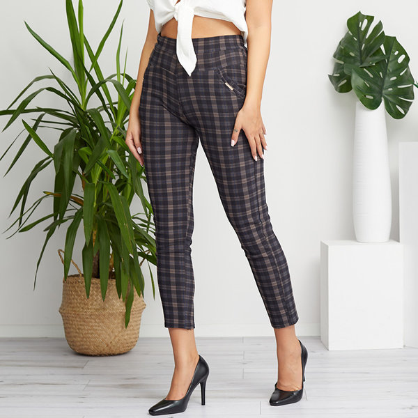 Karierte Treggings für Damen in Schwarz und Blau mit Taschendetails - Kleidung